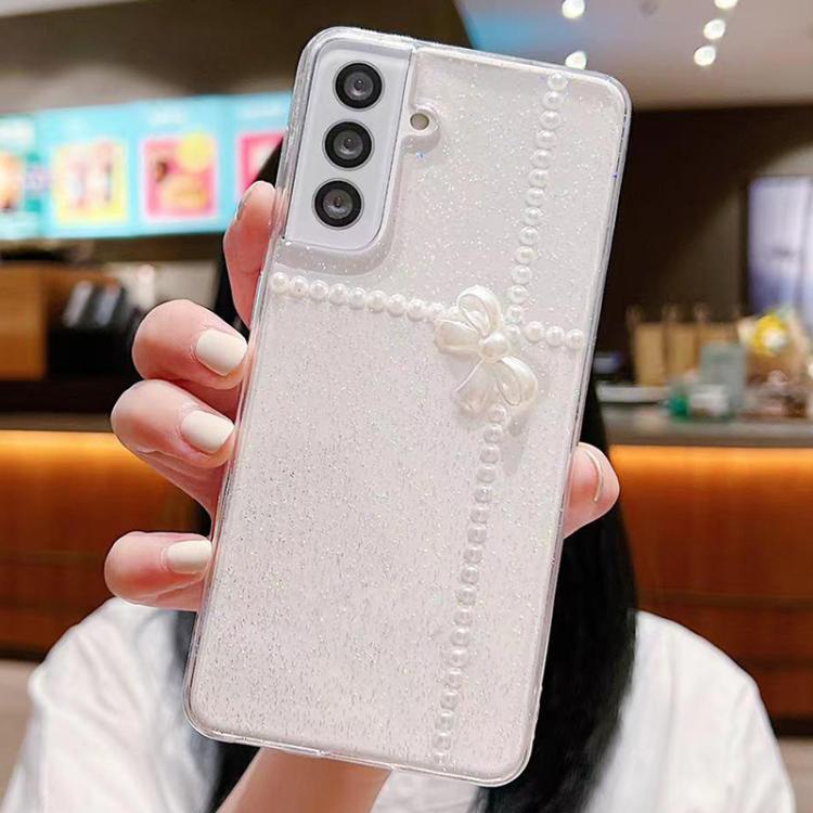 For Samsung Galaxy S25 5G Pearl Bow Glitter Epoxy TPU Phone Case(Cross Knots) - Galaxy S25 5G Cases by PMC TechLife | Online Shopping South Africa | PMC TechLife | Buy Now Pay Later Mobicred