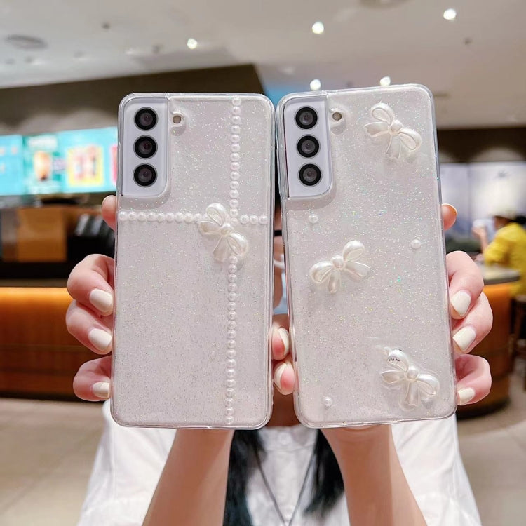For Samsung Galaxy S25 5G Pearl Bow Glitter Epoxy TPU Phone Case(Three Knots) - Galaxy S25 5G Cases by PMC TechLife | Online Shopping South Africa | PMC TechLife | Buy Now Pay Later Mobicred