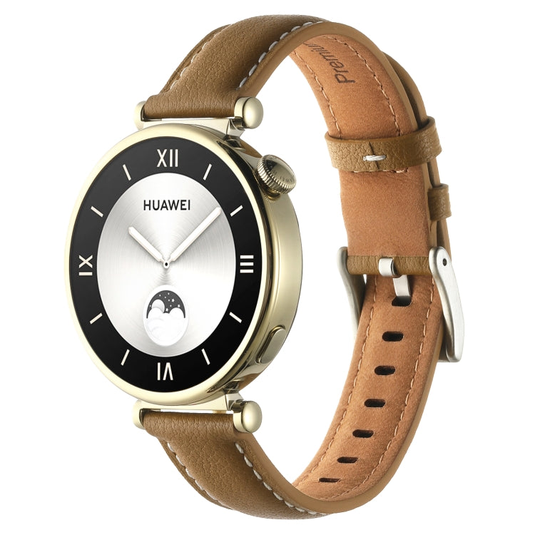 For Huawei Watch GT4 41mm 18mm Thread Pin Buckle Leather Watch Band(Light Brown) - Watch Bands by PMC TechLife | Online Shopping South Africa | PMC TechLife