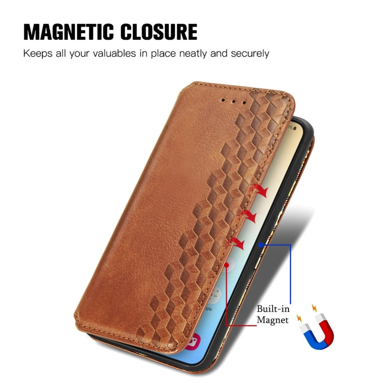 For Samsung Galaxy S25 5G Cubic Grid Pressed Magnetic Leather Phone Case(Brown) - Galaxy S25 5G Cases by PMC Jewellery | Online Shopping South Africa | PMC Jewellery | Buy Now Pay Later Mobicred