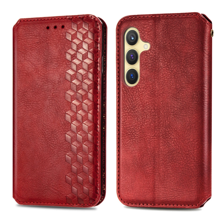 For Samsung Galaxy S25 5G Cubic Grid Pressed Magnetic Leather Phone Case(Red) - Galaxy S25 5G Cases by PMC Jewellery | Online Shopping South Africa | PMC Jewellery | Buy Now Pay Later Mobicred