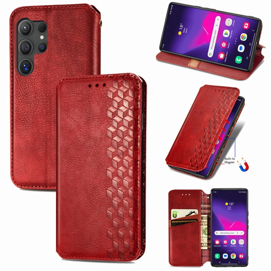 For Samsung Galaxy S25 Ultra 5G Cubic Grid Pressed Magnetic Leather Phone Case(Red) - Galaxy S25 Ultra 5G Cases by PMC Jewellery | Online Shopping South Africa | PMC Jewellery | Buy Now Pay Later Mobicred