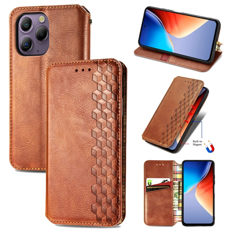 For Blackview A96 Cubic Grid Pressed Magnetic Leather Phone Case(Brown) - More Brand by PMC TechLife | Online Shopping South Africa | PMC TechLife