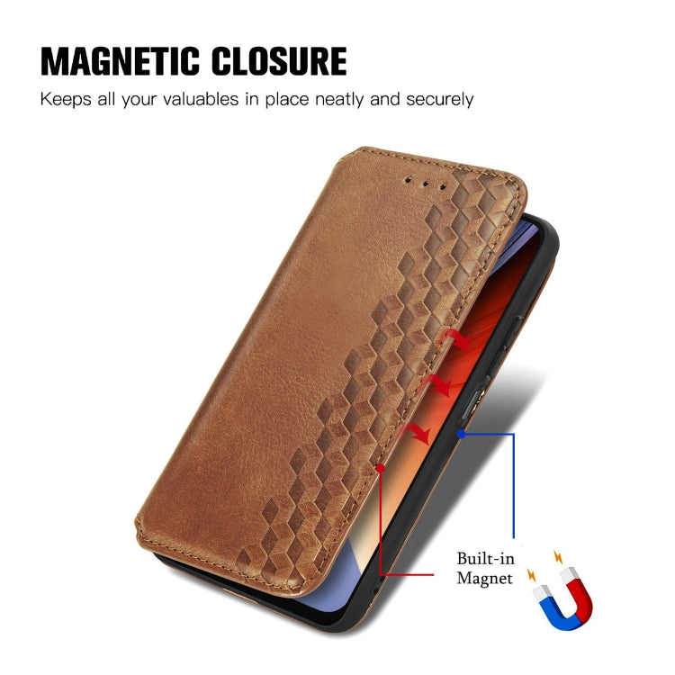 For Blackview A96 Cubic Grid Pressed Magnetic Leather Phone Case(Brown) - More Brand by PMC Jewellery | Online Shopping South Africa | PMC Jewellery