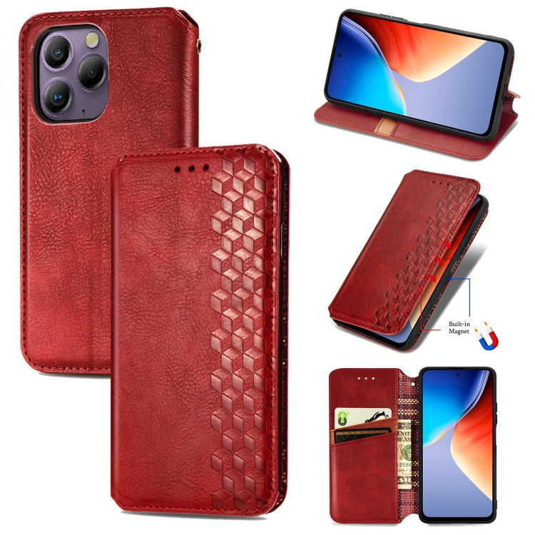 For Blackview A96 Cubic Grid Pressed Magnetic Leather Phone Case(Red) - More Brand by PMC TechLife | Online Shopping South Africa | PMC TechLife | Buy Now Pay Later Mobicred