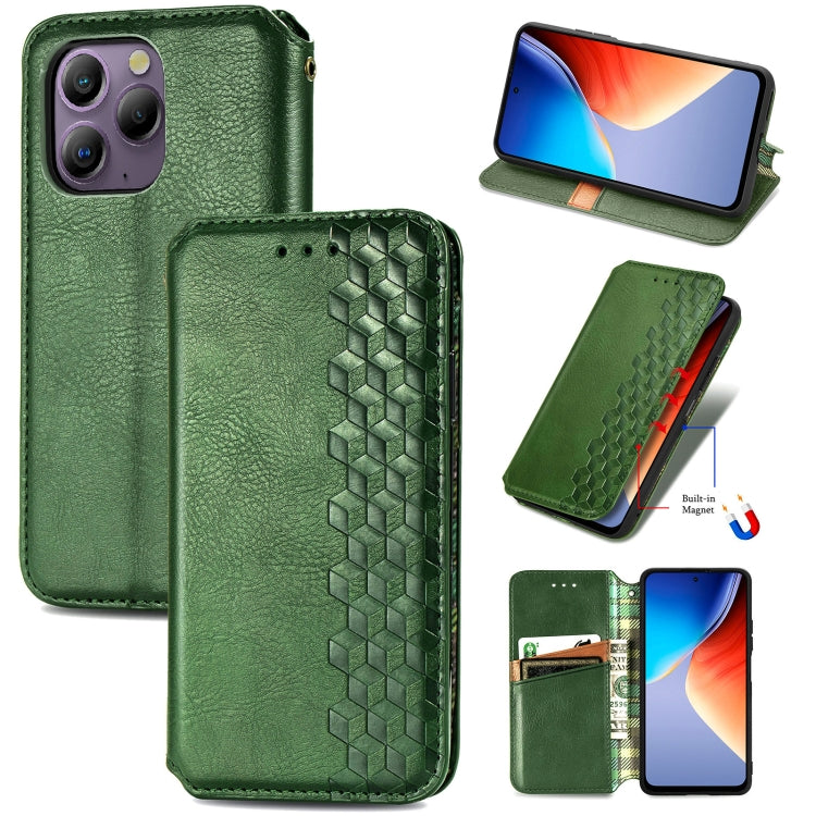 For Blackview A96 Cubic Grid Pressed Magnetic Leather Phone Case(Green) - More Brand by PMC Jewellery | Online Shopping South Africa | PMC Jewellery