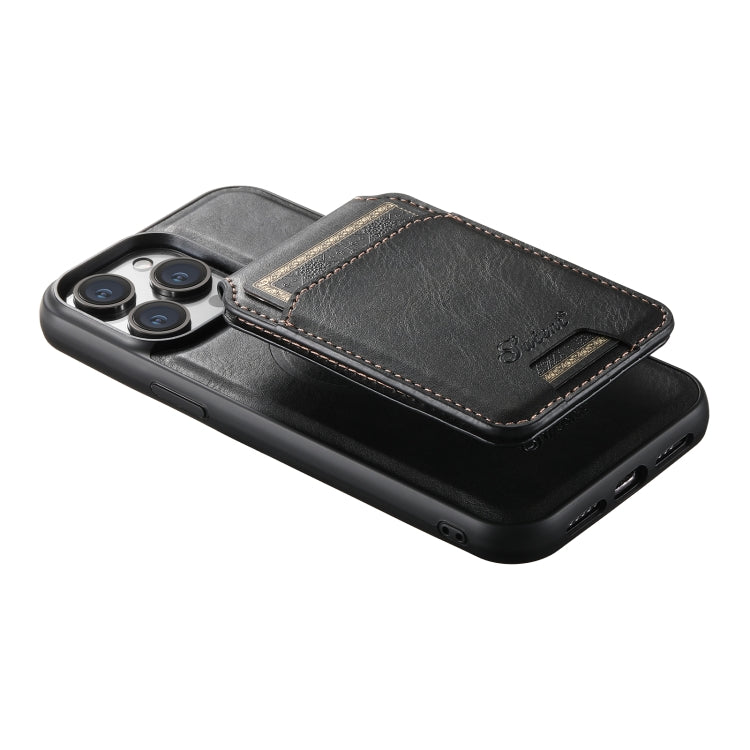 For iPhone 15 Pro Suteni H15 MagSafe Oil Eax Leather Detachable Wallet Back Phone Case(Black) - iPhone 15 Pro Cases by Suteni | Online Shopping South Africa | PMC Jewellery