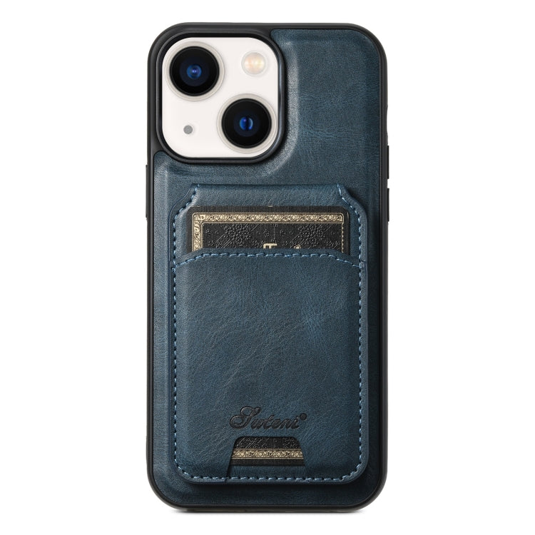 For iPhone 14 Suteni H15 MagSafe Oil Eax Leather Detachable Wallet Back Phone Case(Blue) - iPhone 14 Cases by Suteni | Online Shopping South Africa | PMC Jewellery | Buy Now Pay Later Mobicred