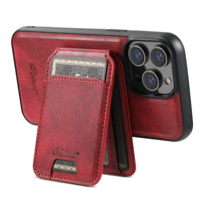 For iPhone 13 Pro Suteni H15 MagSafe Oil Eax Leather Detachable Wallet Back Phone Case(Red) - iPhone 13 Pro Cases by Suteni | Online Shopping South Africa | PMC Jewellery