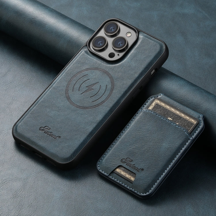 For iPhone 13 Suteni H15 MagSafe Oil Eax Leather Detachable Wallet Back Phone Case(Blue) - free shipping - PMC Jewellery - Order now!