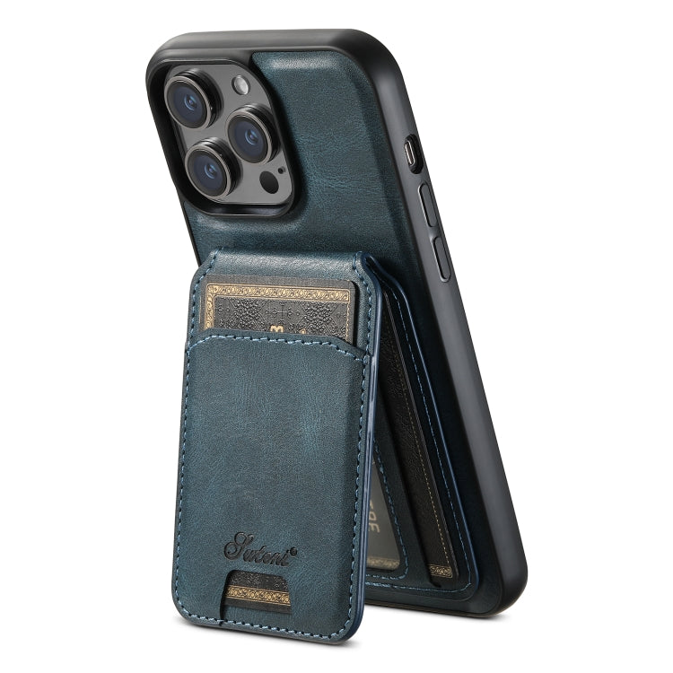 For iPhone 13 Suteni H15 MagSafe Oil Eax Leather Detachable Wallet Back Phone Case(Blue) - free shipping - PMC Jewellery - Order now!