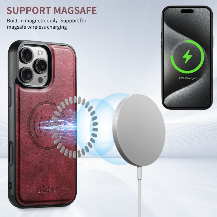 For iPhone 16 Suteni H15 MagSafe Oil Eax Leather Detachable Wallet Back Phone Case(Red) - free shipping - PMC Jewellery - Order now!