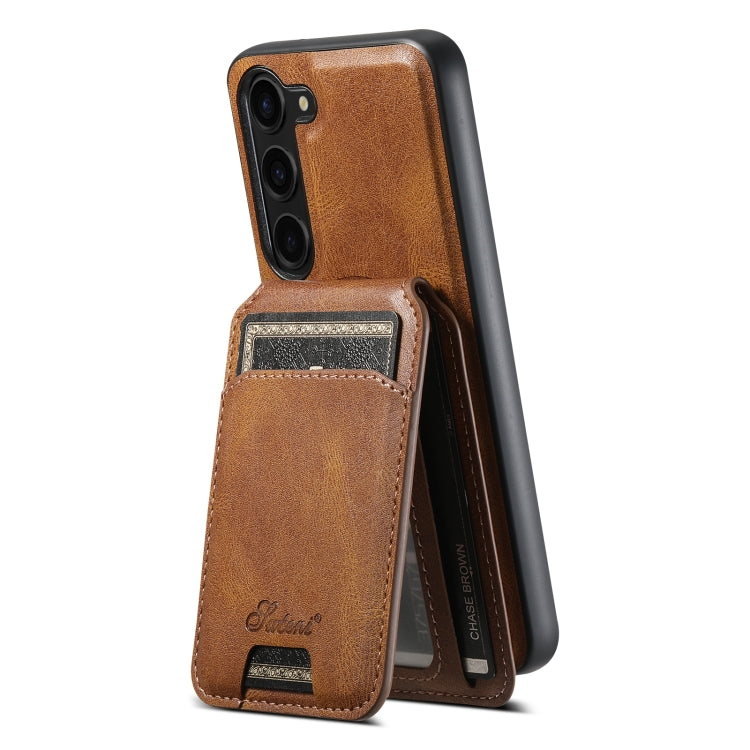 For Samsung Galaxy S23 5G Suteni H15 MagSafe Oil Eax Leather Detachable Wallet Back Phone Case(Khaki) - Galaxy S23 5G Cases by Suteni | Online Shopping South Africa | PMC Jewellery