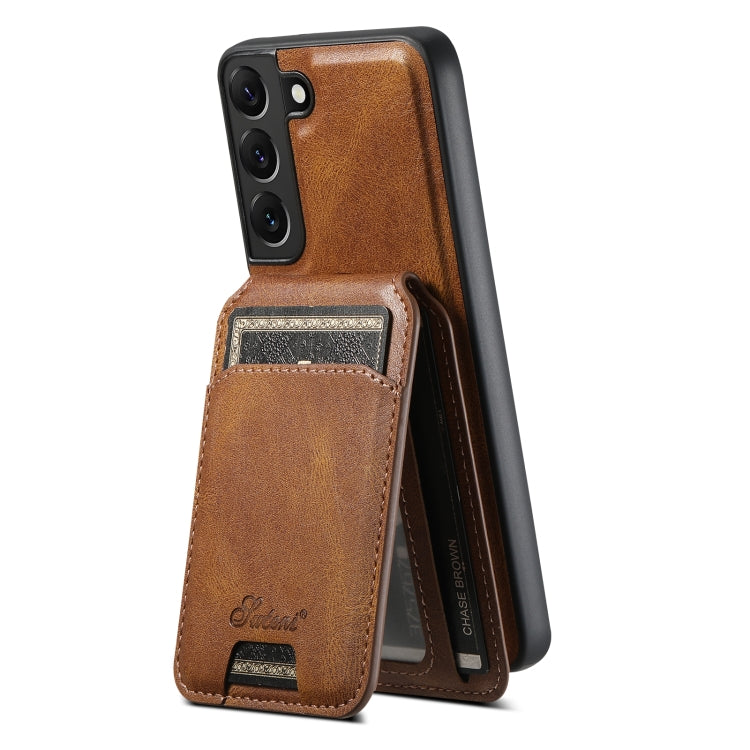 For Samsung Galaxy S22+ 5G Suteni H15 MagSafe Oil Eax Leather Detachable Wallet Back Phone Case(Brown) - Galaxy S22 5G Cases by Suteni | Online Shopping South Africa | PMC Jewellery