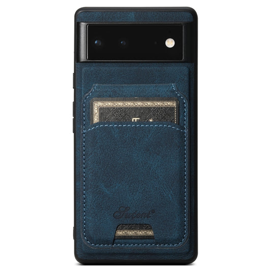 For Google Pixel 6a Suteni H16 Litchi Texture Leather Detachable Wallet Back Phone Case(Blue) - Google Cases by Suteni | Online Shopping South Africa | PMC Jewellery | Buy Now Pay Later Mobicred