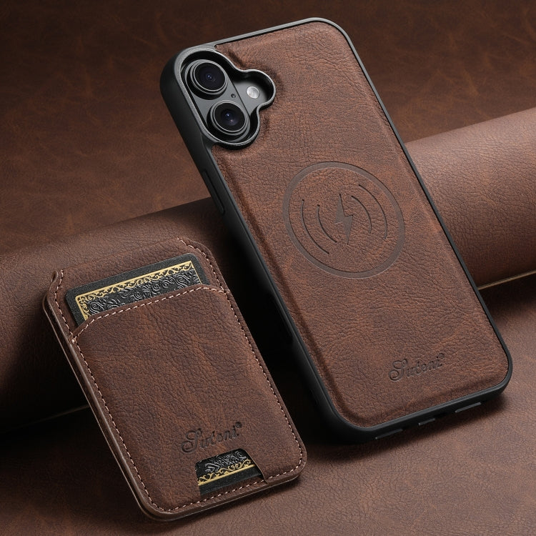 For iPhone 16 Suteni H16 Litchi Texture Leather Detachable Wallet Back Phone Case(Brown) - free shipping - PMC Jewellery - Order now!