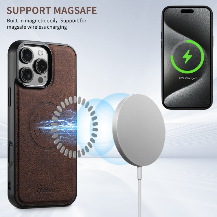 For iPhone 16 Suteni H16 Litchi Texture Leather Detachable Wallet Back Phone Case(Brown) - free shipping - PMC Jewellery - Order now!