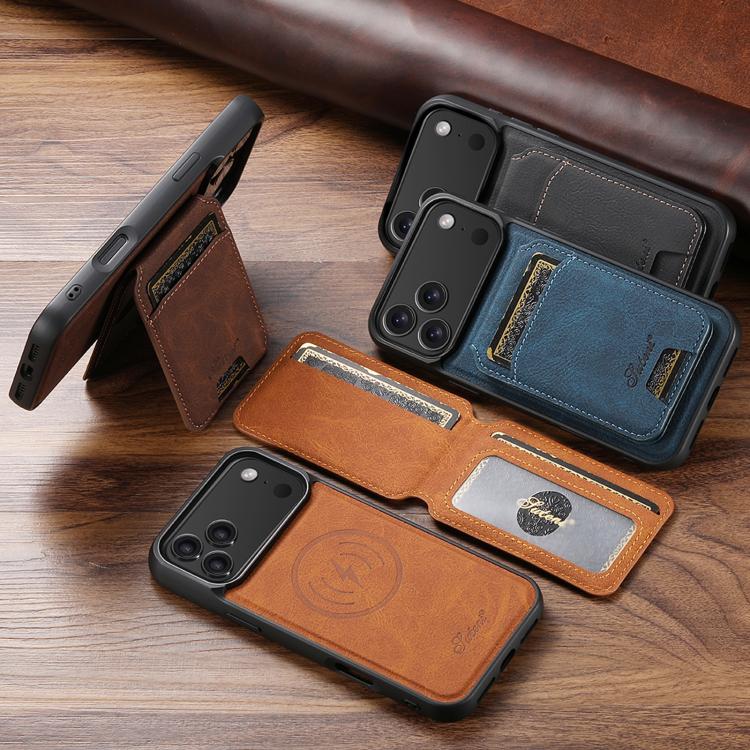For iPhone 16 Suteni H16 Litchi Texture Leather Detachable Wallet Back Phone Case(Khaki) - free shipping - PMC Jewellery - Order now!