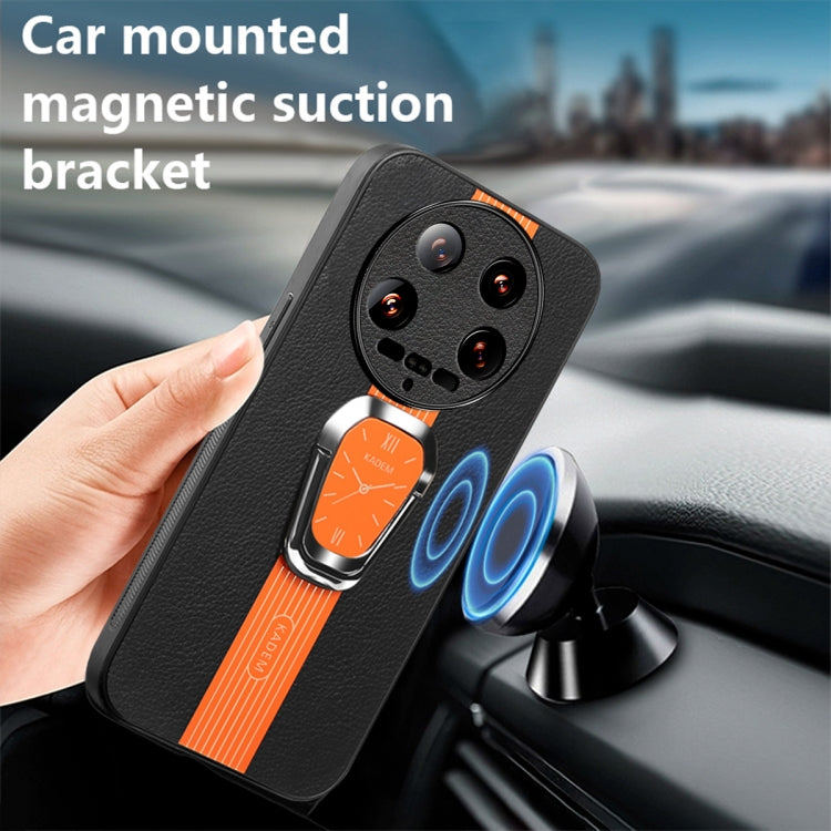 For Xiaomi 14 Ultra Magnetic Litchi Leather Back Phone Case with Holder(Orange) - 14 Ultra Cases by PMC TechLife | Online Shopping South Africa | PMC TechLife | Buy Now Pay Later Mobicred