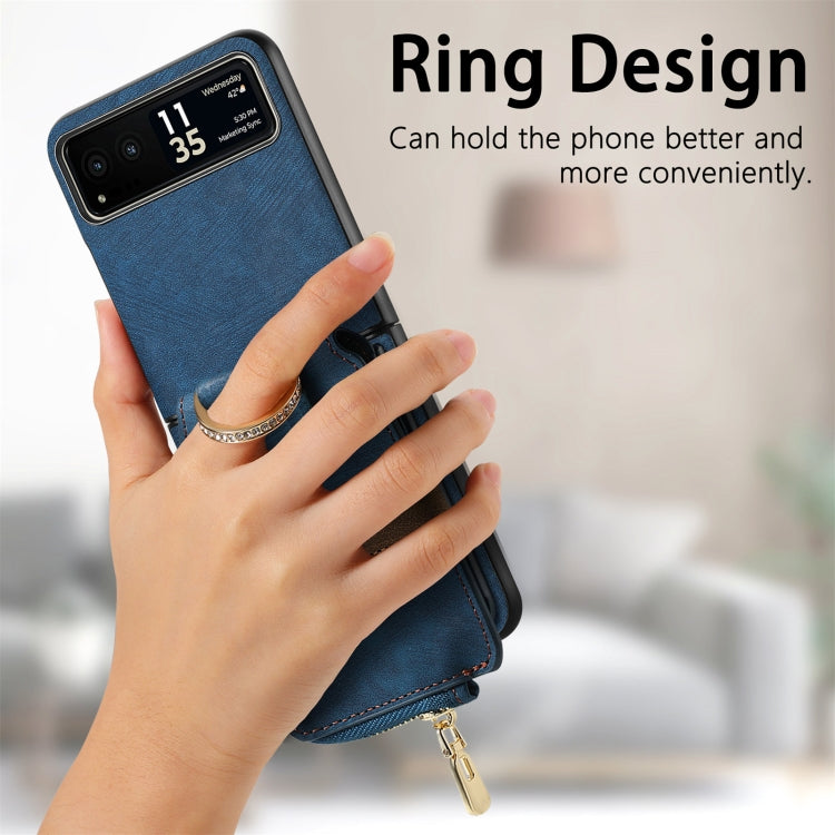 For Motorola Razr 40 Retro Skin-feel Ring Multi-card Wallet Phone Case(Blue) - Motorola Cases by PMC TechLife | Online Shopping South Africa | PMC TechLife | Buy Now Pay Later Mobicred