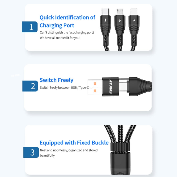 ENKAY 6-in-1 5A USB / Type-C to Type-C / 8 Pin / Micro USB Multifunction Fast Charging Cable, Cable Length:2m(Black) - Multifunction Cable by ENKAY | Online Shopping South Africa | PMC Jewellery | Buy Now Pay Later Mobicred