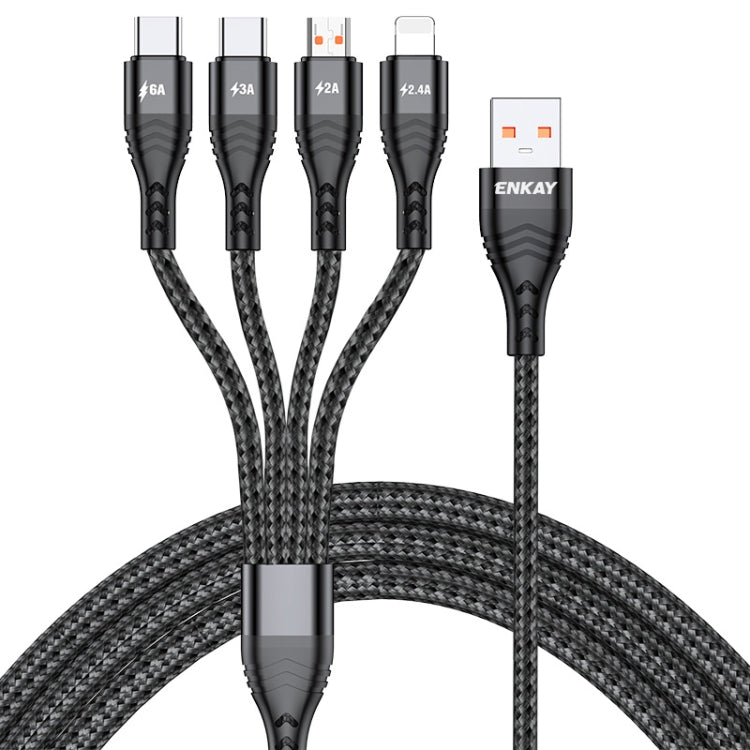 ENKAY 4-in-1 6A USB-A to Type-C / 8 Pin / Micro USB Multifunction Fast Charging Cable, Cable Length:1m(Black) - Multifunction Cable by ENKAY | Online Shopping South Africa | PMC Jewellery | Buy Now Pay Later Mobicred