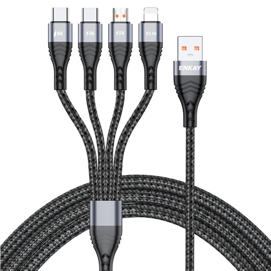 ENKAY 4-in-1 6A USB-A to Type-C / 8 Pin / Micro USB Multifunction Fast Charging Cable, Cable Length:2m(Grey) - Multifunction Cable by ENKAY | Online Shopping South Africa | PMC Jewellery