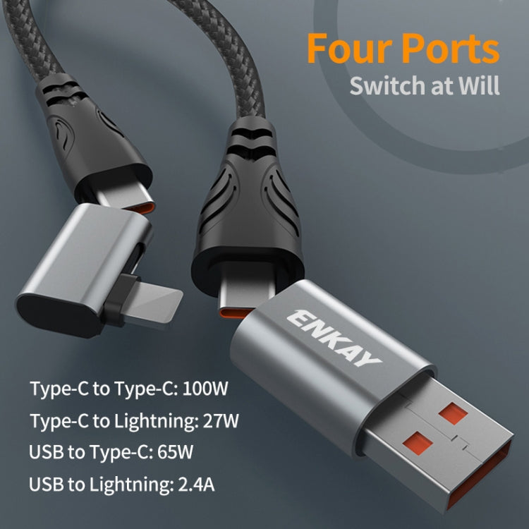 ENKAY PD100W 4-in-1 USB-A / Type-C to Type-C / 8 Pin Multifunction Fast Charging Cable with E-Marker, Cable Length:1m - Multifunction Cable by ENKAY | Online Shopping South Africa | PMC Jewellery | Buy Now Pay Later Mobicred