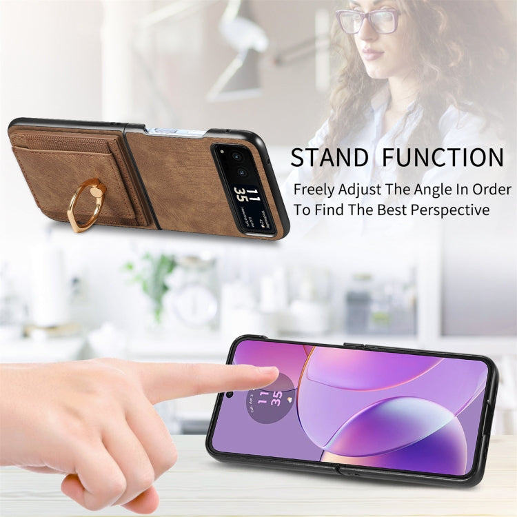 For Motorola Razr 40 Ultra Retro Skin-feel Ring Multi-card Wallet Phone Case(Brown) - Motorola Cases by PMC TechLife | Online Shopping South Africa | PMC TechLife | Buy Now Pay Later Mobicred