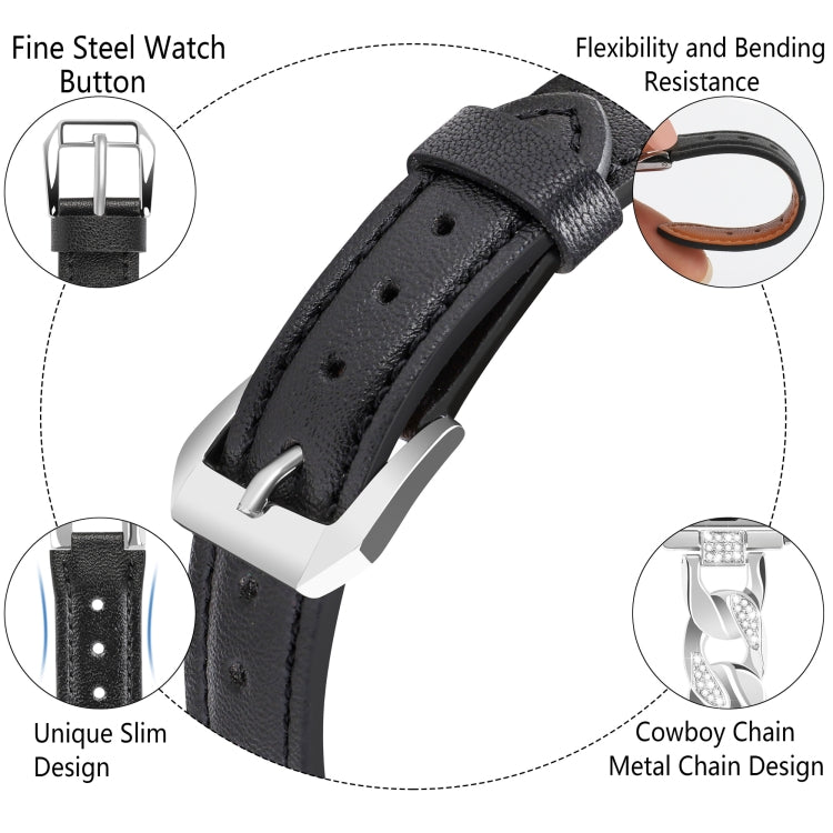 For Apple Watch SE 2023 44mm Rhinestone Denim Chain Leather Watch Band(Black) - Watch Bands by PMC Jewellery | Online Shopping South Africa | PMC Jewellery