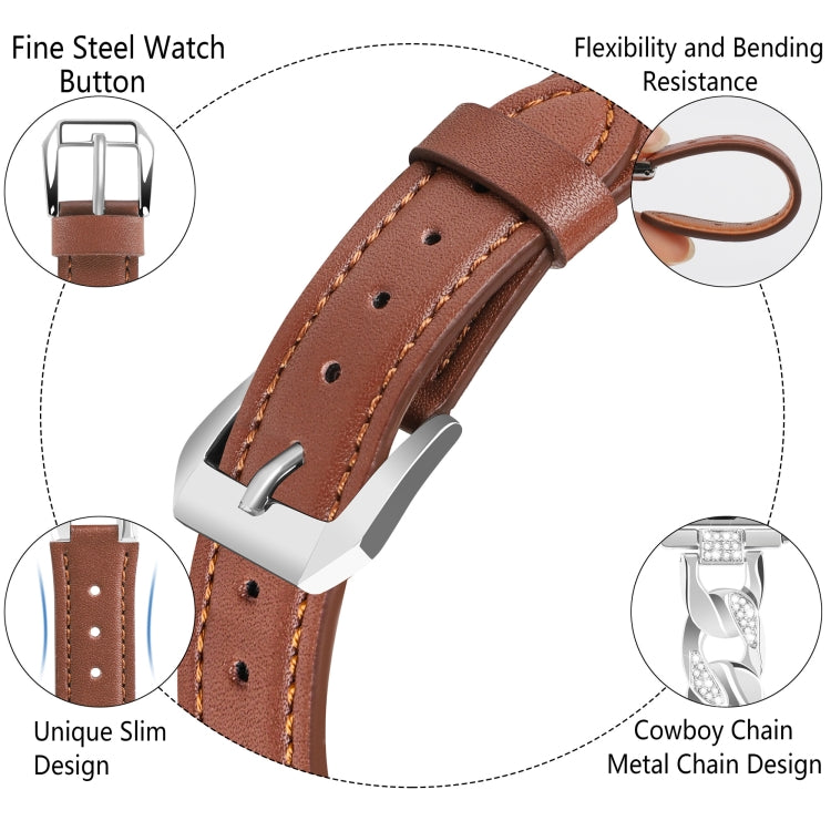 For  Apple Watch Series 8 41mm Rhinestone Denim Chain Leather Watch Band(Brown) - Watch Bands by PMC TechLife | Online Shopping South Africa | PMC TechLife