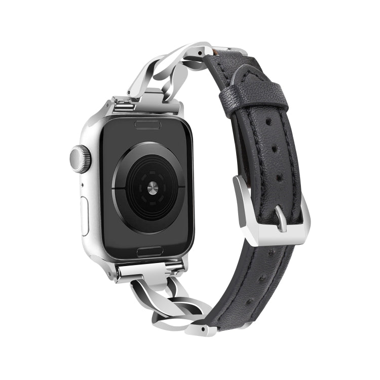 For Apple Watch Series 7 45mm Rhinestone Denim Chain Leather Watch Band(Black) - free shipping - PMC TechLife - Order now!
