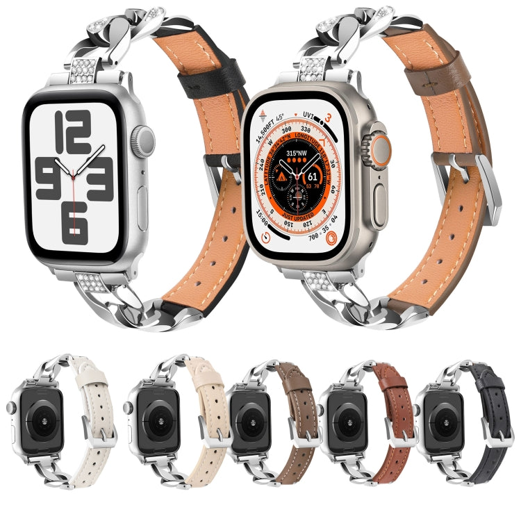 For Apple Watch Series 7 41mm Rhinestone Denim Chain Leather Watch Band(Black) - Watch Bands by PMC TechLife | Online Shopping South Africa | PMC TechLife | Buy Now Pay Later Mobicred