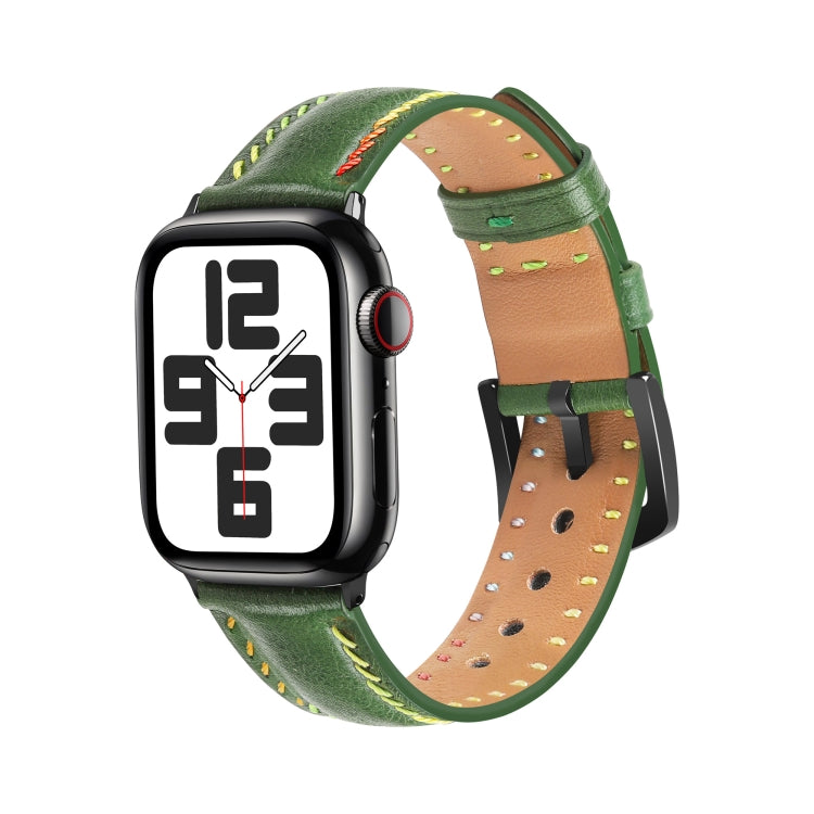 For Apple Watch Ultra 2 49mm Colorful Sewing Thread Leather Watch Band(Green) - Watch Bands by PMC TechLife | Online Shopping South Africa | PMC TechLife | Buy Now Pay Later Mobicred