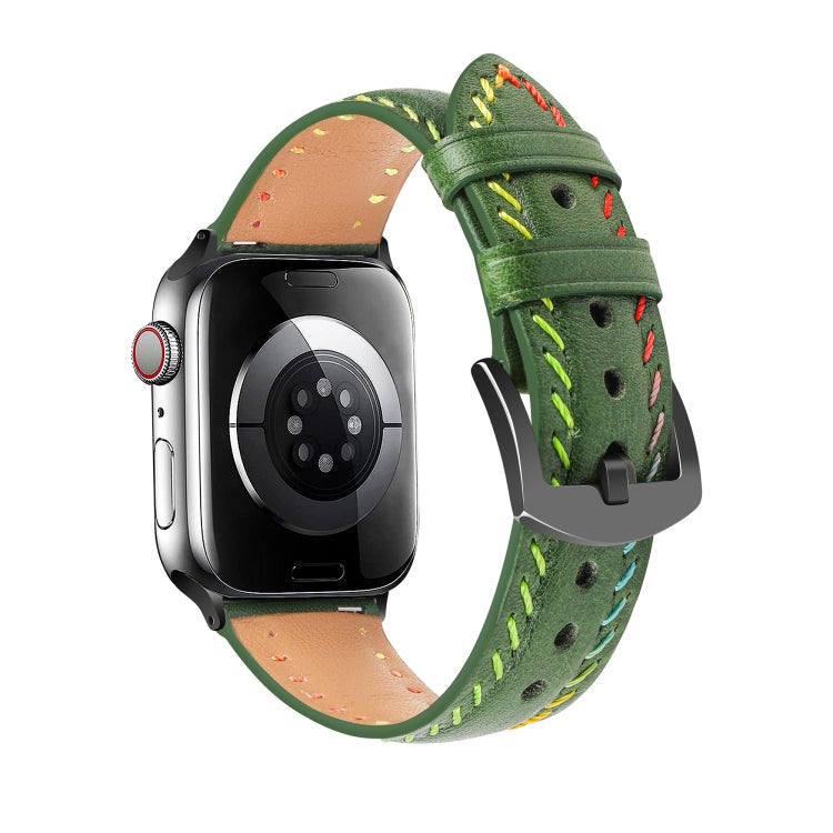 For Apple Watch Ultra 2 49mm Colorful Sewing Thread Leather Watch Band(Green) - Watch Bands by PMC TechLife | Online Shopping South Africa | PMC TechLife | Buy Now Pay Later Mobicred