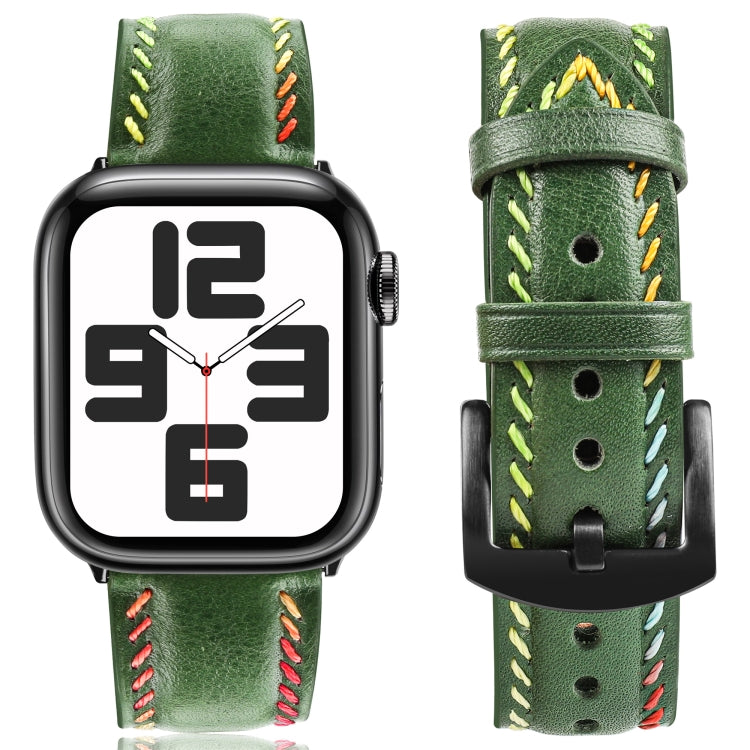 For Apple Watch Ultra 2 49mm Colorful Sewing Thread Leather Watch Band(Green) - Watch Bands by PMC TechLife | Online Shopping South Africa | PMC TechLife | Buy Now Pay Later Mobicred