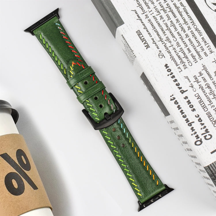 For Apple Watch Ultra 2 49mm Colorful Sewing Thread Leather Watch Band(Green) - Watch Bands by PMC TechLife | Online Shopping South Africa | PMC TechLife | Buy Now Pay Later Mobicred
