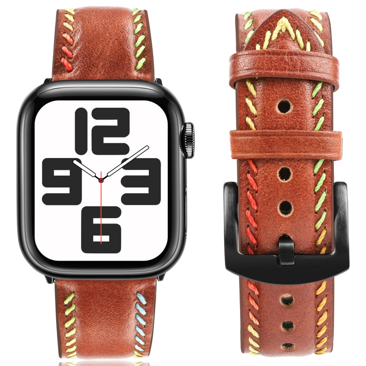 For Apple Watch Series 8 41mm Colorful Sewing Thread Leather Watch Band(Brown) - Watch Bands by PMC TechLife | Online Shopping South Africa | PMC TechLife