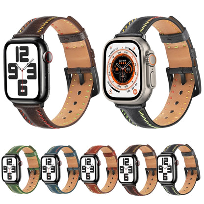 For  Apple Watch Series 5 40mm Colorful Sewing Thread Leather Watch Band(Black) - Watch Bands by PMC Jewellery | Online Shopping South Africa | PMC Jewellery