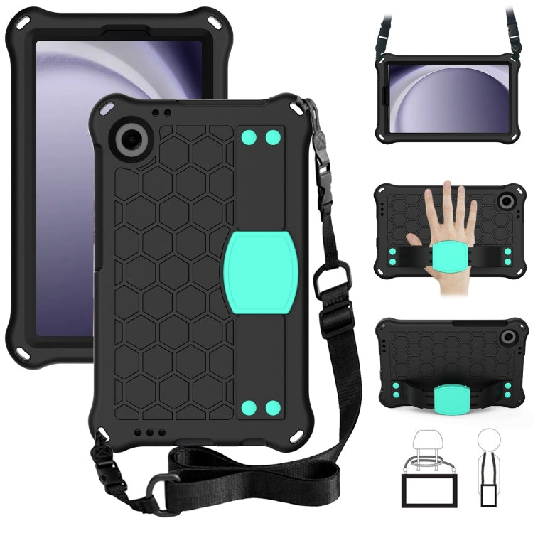 For Samsung Galaxy Tab A9 8.7 X110/X115 Honeycomb EVA Hybrid PC Tablet Case with Strap(Black+Aqua) - Galaxy Tab A9 by PMC Jewellery | Online Shopping South Africa | PMC Jewellery