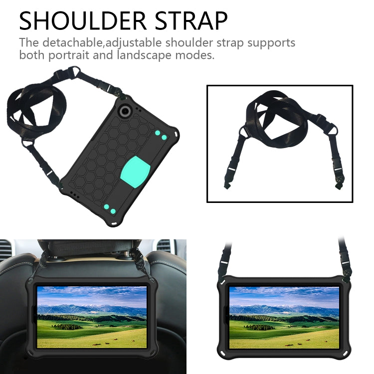 For Samsung Galaxy Tab A9 8.7 X110/X115 Honeycomb EVA Hybrid PC Tablet Case with Strap(Black+Aqua) - Galaxy Tab A9 by PMC Jewellery | Online Shopping South Africa | PMC Jewellery