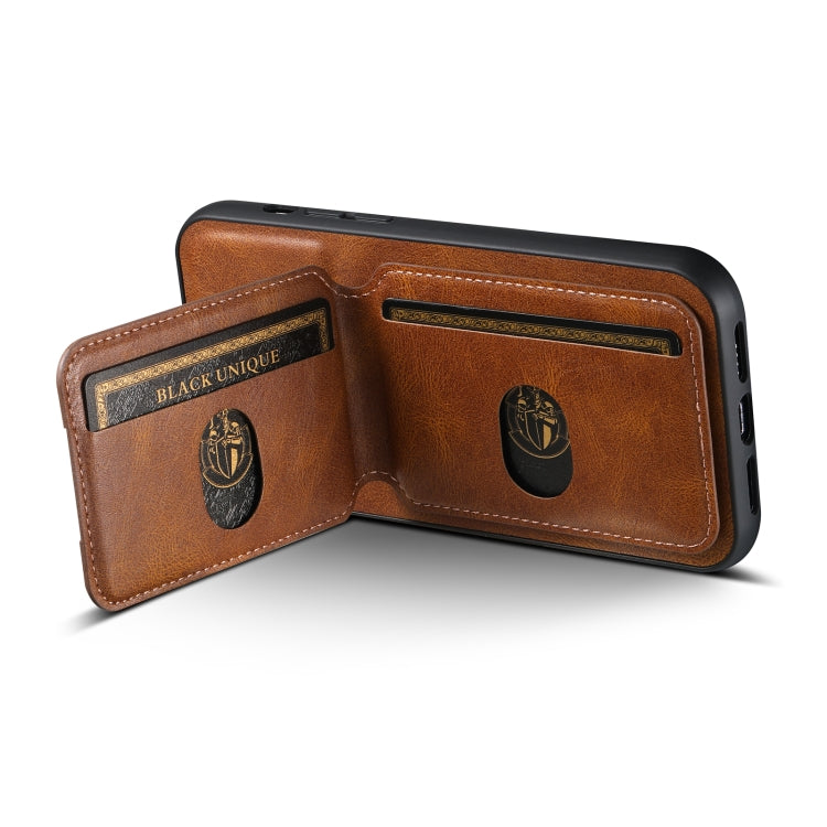 For iPhone 15 Suteni H02 Leather Wallet Stand Back Phone Case(Brown) - free shipping - PMC Jewellery - Order now!