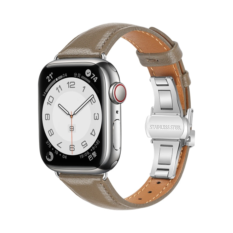 For Apple Watch Series 9 45mm Plain Leather Butterfly Buckle Watch Band(Gray+Silver) - free shipping - PMC TechLife - Order now!