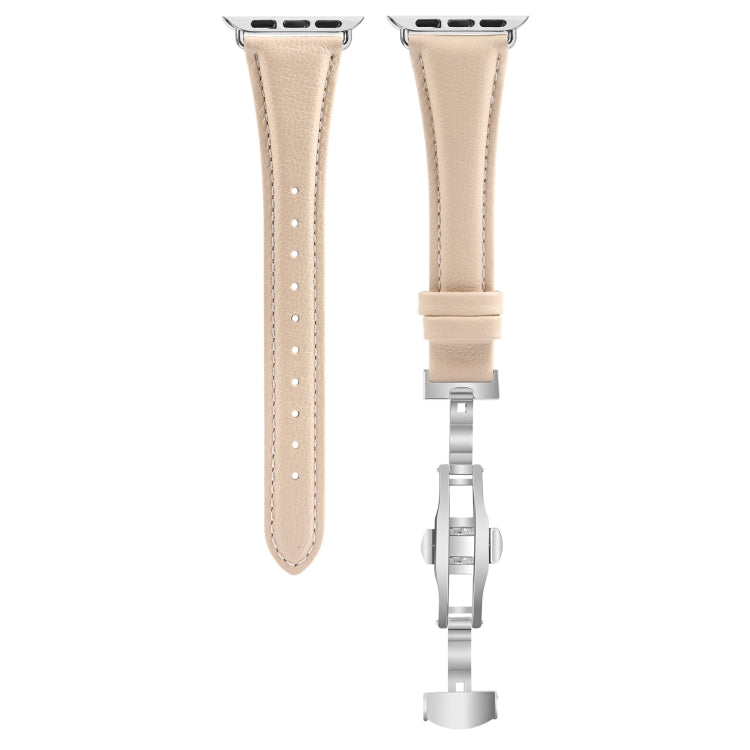 For Apple Watch Series 9 45mm Plain Leather Butterfly Buckle Watch Band(Apricot+Silver) - free shipping - PMC TechLife - Order now!