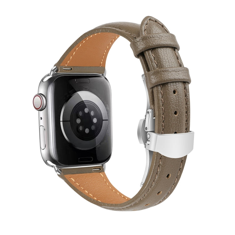 For Apple Watch Series 8 41mm Plain Leather Butterfly Buckle Watch Band(Gray+Silver) - free shipping - PMC TechLife - Order now!