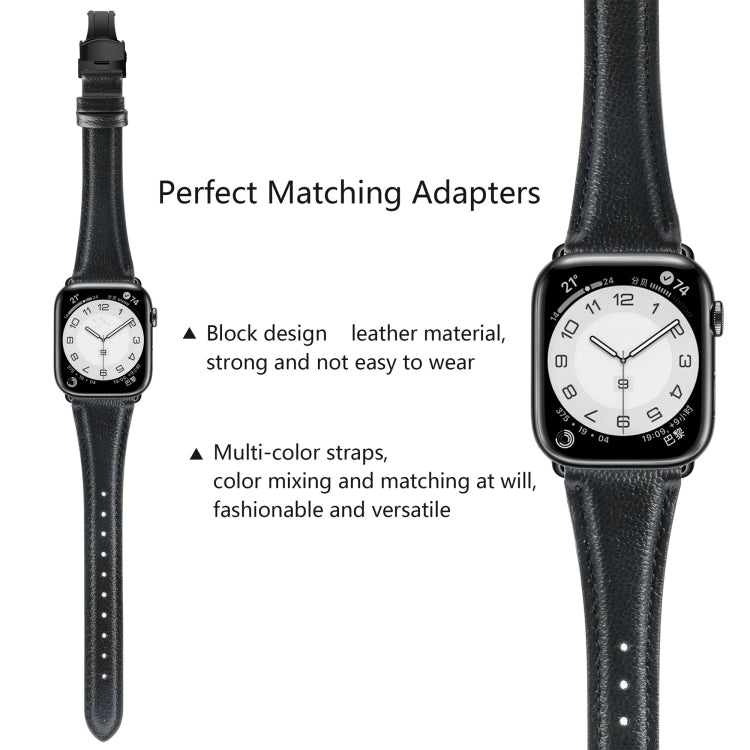 For Apple Watch Series 8 41mm Plain Leather Butterfly Buckle Watch Band(Black+Black) - Watch Bands by PMC TechLife | Online Shopping South Africa | PMC TechLife | Buy Now Pay Later Mobicred