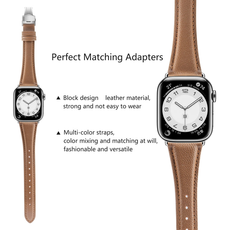 For Apple Watch Series 7 41mm Plain Leather Butterfly Buckle Watch Band(Dark Brown+Silver) - free shipping - PMC TechLife - Order now!