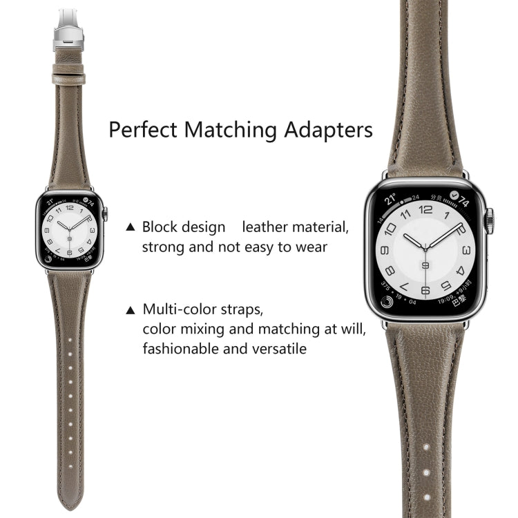For Apple Watch Series 7 41mm Plain Leather Butterfly Buckle Watch Band(Gray+Silver) - free shipping - PMC TechLife - Order now!