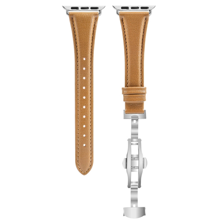 For Apple Watch Series 6 40mm Plain Leather Butterfly Buckle Watch Band(Brown+Silver) - free shipping - PMC TechLife - Order now!