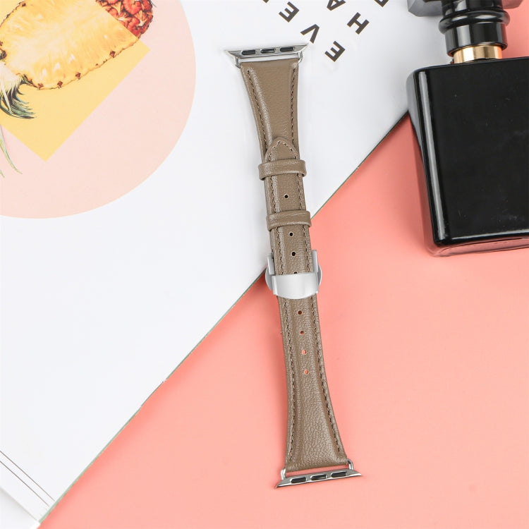 For Apple Watch Series 5 44mm Plain Leather Butterfly Buckle Watch Band(Gray+Silver) - free shipping - PMC TechLife - Order now!